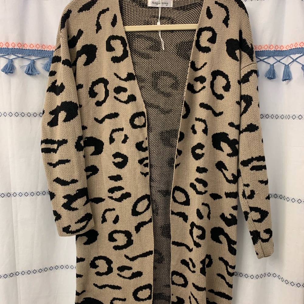 LONG ANIMAL PRINT OPEN CARDIGAN